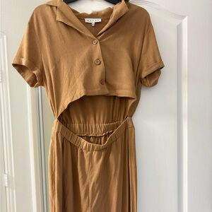 Brown Button-Up Jumpsuit